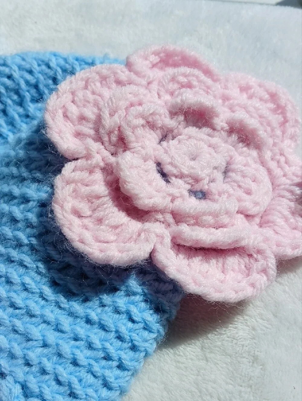 Handmade NEWBORN/INFANT Crochet Beanie Hat + Flower Accent [Set of 3]